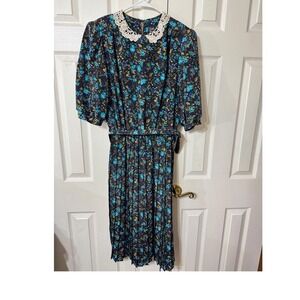 VTG Breli Originals Floral Lace Collar Midi Dress sz18 USA Union made Grannycore
